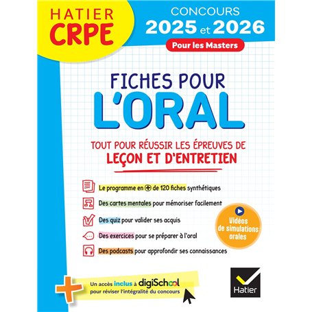 Hatier CRPE - Fiches pour l'épreuve orale de leçon et d'entretien - Concours 2025-2026 14,63 €