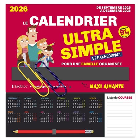 Frigobloc Le mini calendrier Ultra Simple pour une famille organisée ! (de sept. 2025 à déc. 2026)