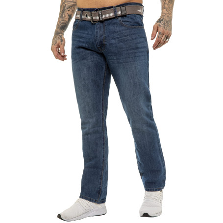 Pantalon Jeans Coupe Regular Coton Homme avec Ceinture