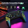 MYSTILUCK Manette Sans Fil Pro pour Switch/Switch 2/Lite/OLED/PC, Contrôleur avec 7 Couleurs d'éclairage RGB Changeantes/Double 