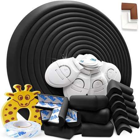 DEASANA® Kit Protège-Angles en Caoutchouc Noir – 7Mètres de Protection y Compris Un Rouleaux et 12 Protèges-Coins + Adhésif 12Mè
