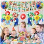 Decoration Anniversaire Mario avec Assiette Nappe Ballon Bannière d'Anniversaire