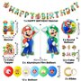 121PCS Ensemble Vaisselle Fête Kit Mari, Decoration Anniversaire Mario avec Assiette Nappe Ballon Bannière d'Anniversaire, Kit d