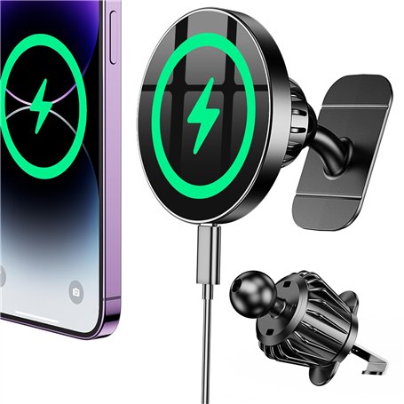 Coolpow 15w Support Telephone Voiture Induction [Grille Aeration] Chargeur Magsafe Voiture Accessoires Chargeur magnétique Suppo