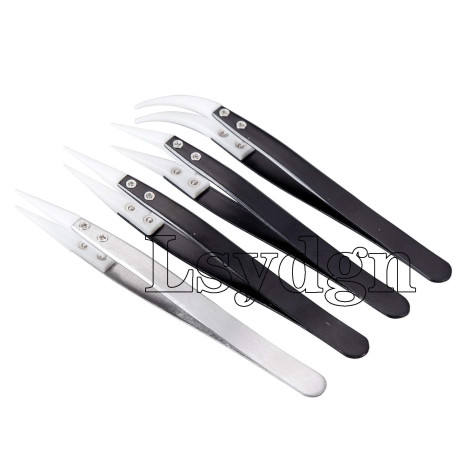 Jeu pinces en céramique Pincettes pointues courbes Brucelles antistatiques Résistance élevée à température pour électronique fab