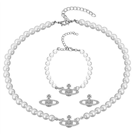APRRMLIZW Collier De Perles Planète Pour Femme 3 Pièces Collier De Perles De Saturne