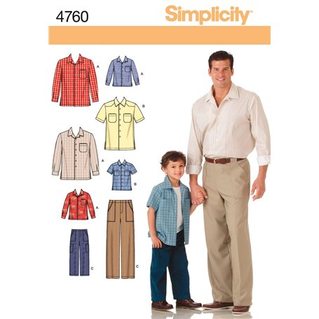 Simplicity Patron de couture 4760 chemise et pantalon pour homme et garçon A (S-M-L/S-M-L-XL)