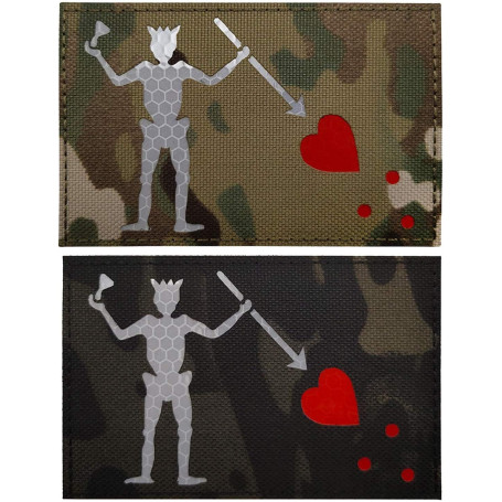 Écusson phosphorescent Edward Teach avec drapeau pirate Barbe Noire – Badges tactiques militaires décoratifs – Fermeture Velcro