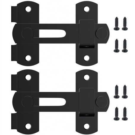 Lot de 2 Verrous de Porte en Acier Inoxydable Noir - Loquet de Sécurité pour Porte et Fenêtre