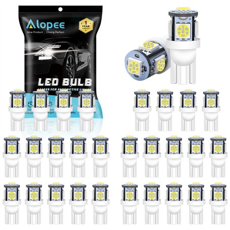 Alopee Lot de 30 Ampoules W5W LED 12V Blanc (5x puces SMD 5050) - Éclairage Intérieur Plafonnier