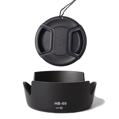 FANZR Pare-soleil HB-69 et bouchon d'objectif 52 mm compatible avec Nikon D5300 D5200 D3200 kit AF-S DX 18-55 mm F/3.5-5.6G VR I