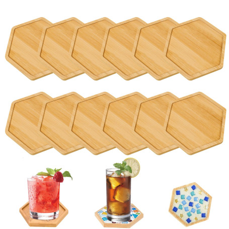 Lot de 12 dessous de verre en bois de 10 cm - Dessous de verre en bambou - Dessous de verre mosaïque - Kit de bricolage - Petit
