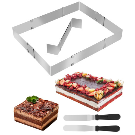 TIDEVAN Moule Pâtisserie en Acier Inoxydable Cadre Rectangulaire Réglable Moule Professionnel Rectangulaire Cadre Pâtisserie pou