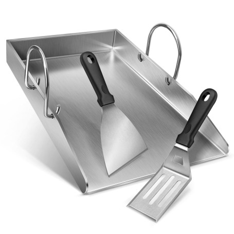 Plancha Plaque avec 2 spatules de barbecue de 4 mm d'épaisseur en acier inoxydable avec poignées amovibles