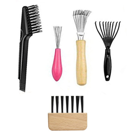 5 Pcs Outil de Nettoyage Ensemble,Griffes de Nettoyage de Peigne、brosse à cheveux avec fil métallique râteau manche en bois - Ne