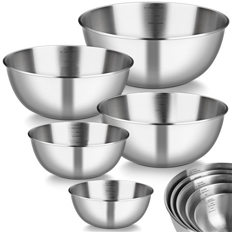 Gucass Cul de Poule Inox Lot de 5 Saladiers de tailles Empilables - 0