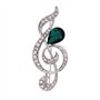Broche Belons tendance en forme de note de musique/clé de sol avec strass et cristal vert en forme de goutte