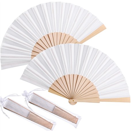 2 Pièces Éventail en Bois Éventails Pliables à Main en Tissu Ventilateurs de Poche Éventail d’Artisanat Cadeau d’Éventail avec C