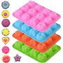Newk Lot de 4 moules en silicone en forme de fleur, 12 cavités pour bonbons, fêtes, festivals et loisirs créatifs - Vert + bleu
