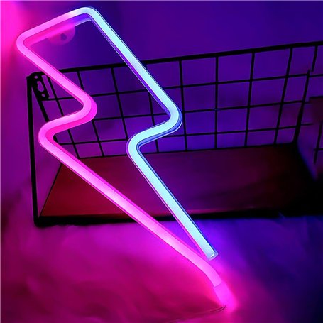 Nizirioo Flash Néon LED pour Décoration Murale : Lightning Bolt avec Lumière Rose et Bleue - Panneau Néon pour Chambre