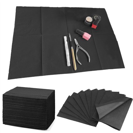 TOATELU Lot de 125 Bavoirs Dentaires - Noir - 45 x 33 cm - Qualité Supérieure - Imperméables - Pour Table de Tatouage et Cliniqu