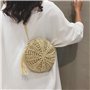 MEMOFYND 1 sac rond en paille - Sac à bandoulière bohème tressé - Sac de plage simple - Sac à main à pompons - Convient pour les