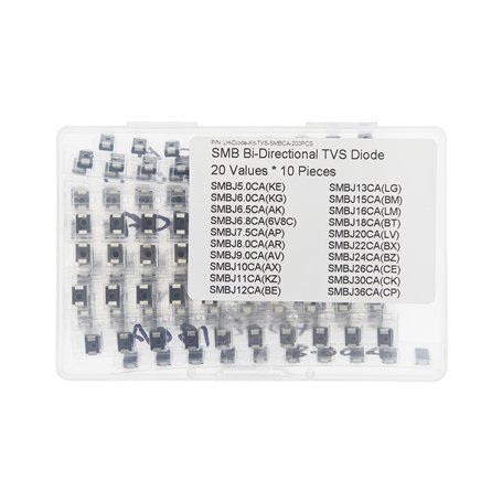 20 Valeurs * 10 Pièces Kit de Diodes de Protection 600W TVS Bi-Directionnelles montées en surface