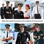 XFSRG Accessoires de Costume de Pilote Kit Costume de Capitaine avec Epaulettes Rayures Chapeau de Pilote Casquette Badge Lunett