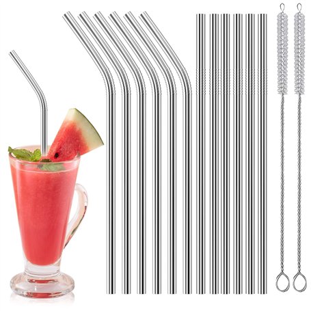 Gvolatee Paille Inox Reutilisable 12 Pcs (6 Droites + 6 Courbées)