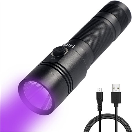 TATTU U1 UV Lampe de Poche 395nm Rechargeable Noir Lumière 5W Ultra-violet LED avec Câble de Charge Micro USB