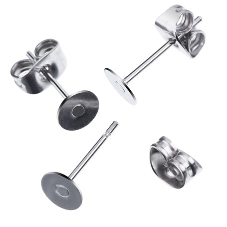 200 Pièces (100 Pairs) Boucles d'Oreilles en Acier Inoxydable Posts Flat Pad avec Boucle d'Oreille Dos Papillon pour Fabrication