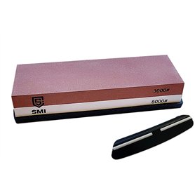 SMI Pierre a Aiguiser Affuteur Couteau Pierre à Affûter Double-Face grain 3000/8000 avec Base en Silicone Antidérapant et Guide  SMI Pierre a Aiguiser Affuteur Couteau Pierre à Affûter Double-Face grain 3000/8000 avec Base en Silicone Antidérapant et Guide