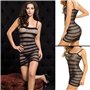 Femmes Sexy Résille Lingerie Maille Dentelle Babydoll Mini Robe Voir à Travers Bodystocking,Une Pièce Stretch sans Manches sous-