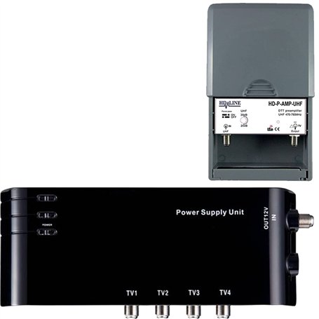 LEYF Amplificateur + Alimentation 4 Sorties TV pour antenne terrestre TNT/préamplificateur HDTV Ampli pour TNT HD Signal