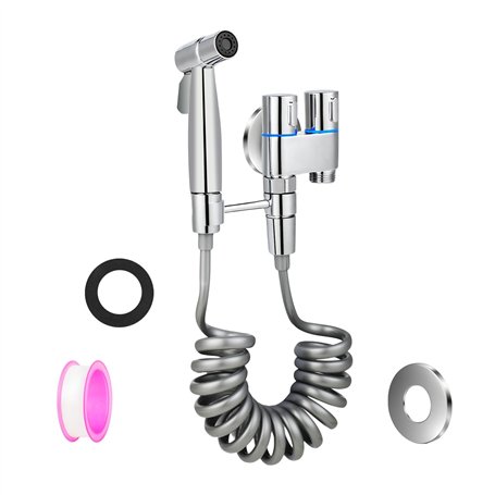 Douchette WC Bidet Toilette – Kit Douchette WC Haute Pression avec Robinet 2 Sorties et Tuyau 1
