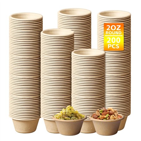 Lot de 200 petits bols compostables en carton - Petits bols à sauce - Mini gobelets en papier - Pour sauces
