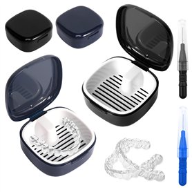 Lot de 2 boîtes pour appareil dentaire, prothèses dentaires, avec tamis, conteneur pour gouttière dentaire, pour le nettoyage de Lot de 2 boîtes pour appareil dentaire