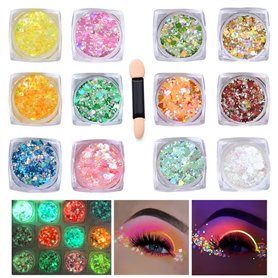 Paillettes de Corps, 12Pcs Paillette Cosmétiques Glitter, pour Festival Visage Corps Ongles Nail Art Decoration, pour Halloween, Paillettes de Corps