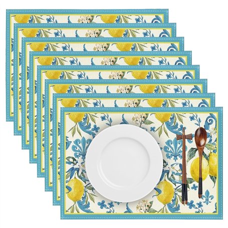 GOEDCH Lot de 8 sets de table en lin résistants à la chaleur avec motif citron - Lavables et antidérapants - Pour cuisine