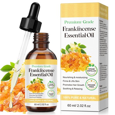 Frankincense Essential Oil 60ML Huile Essentielle d'encens 100% Pure et Naturelle pour Visage