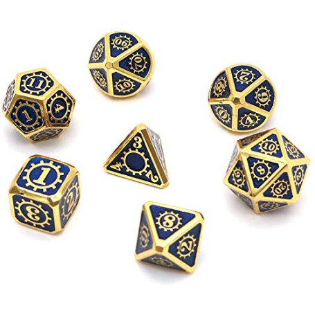 DollaTek 7PCS Jeu de dés polyédriques en métal avec Sac de Rangement Noir pour donjons et Dragons de Jeux de rôle(engrenage Or e
