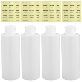 Lot de 4 bouteilles de voyage de 200 ml rechargeables avec bouchon à rabat - En plastique transparent - Pour maquillage, gel dou Lot de 4 bouteilles de voyage de 200 ml rechargeables avec bouchon à rabat - En plastique transparent - Pour maquillage