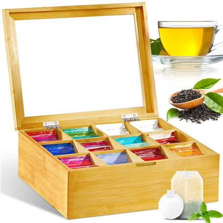 ZQEJEFD Boîte à thé en Bois avec 12 Compartiments 28 x 22.5 x 9 cm