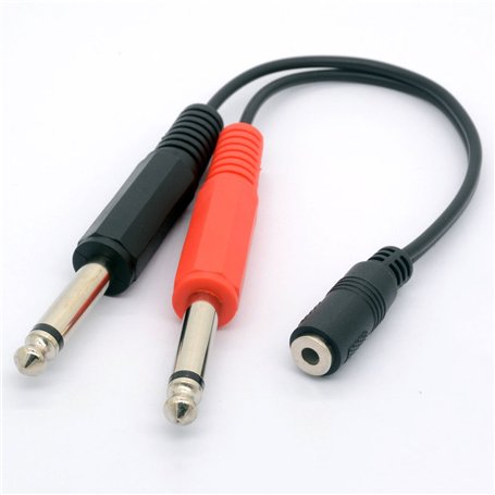 3.5mm (Mini) 1/8" TRS Stereo Female à 2 Dual 1/4" 6.35mm Mono TS Male Y Splitter Cable Adaptateur audio Convertisseur stéréo Amp