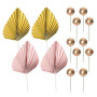 Lot de 4 décorations de gâteau en feuille de palmier - 10 boules de gâteau dorées - Drapeau pliable en feuille de palmier - Inse