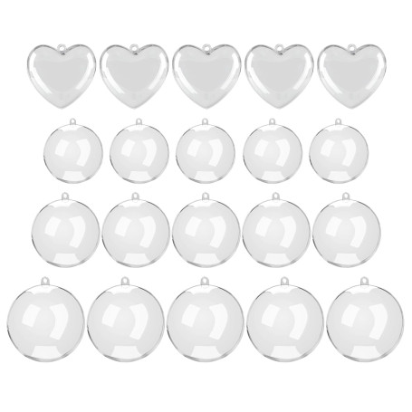 Lot de 20 boules décoratives transparentes en plastique remplies - Décoration de fête - Boules décoratives rondes en forme de cœ
