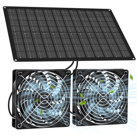 Vankarr Ventilateur Solaire 15W Résistant aux Intempéries Kit de Panneau Solaire avec Double Ventilateur Extracteur d'air Solair
