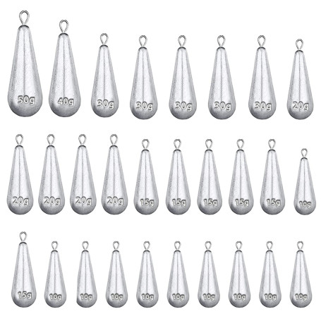 Roosea 28 PCS Poids de Pêche Sinker Plomb de Peche Plomb Drop Shot Plombs de Poids Plomb Peche Carpe Plombs de Pêche pour la Pêc
