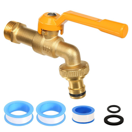 Robinet de jardin 1/2" en laiton - Résistant au gel - 20 °C - Résistant à la chaleur - 120 °C - De qualité supérieure - Avec rac
