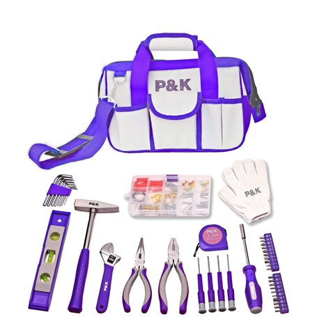 P & K Kit d'outils de 141 pièces violets avec sac pratique | Parfait pour les réparations précises et les projets de bricolage d
